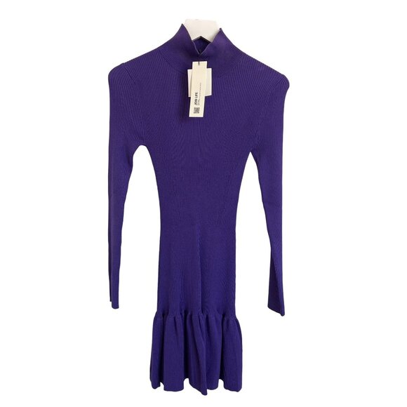 Zara Purple Ribbed Knit Mock Neck Dress With Tiered Ruffle Hem - Picture 1 of 6